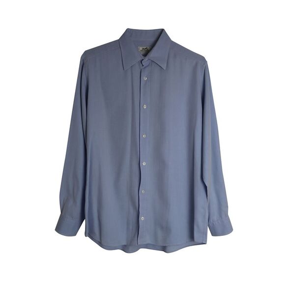 Hermes Chevron-pattern Button Up Shirt in Blue Cotton